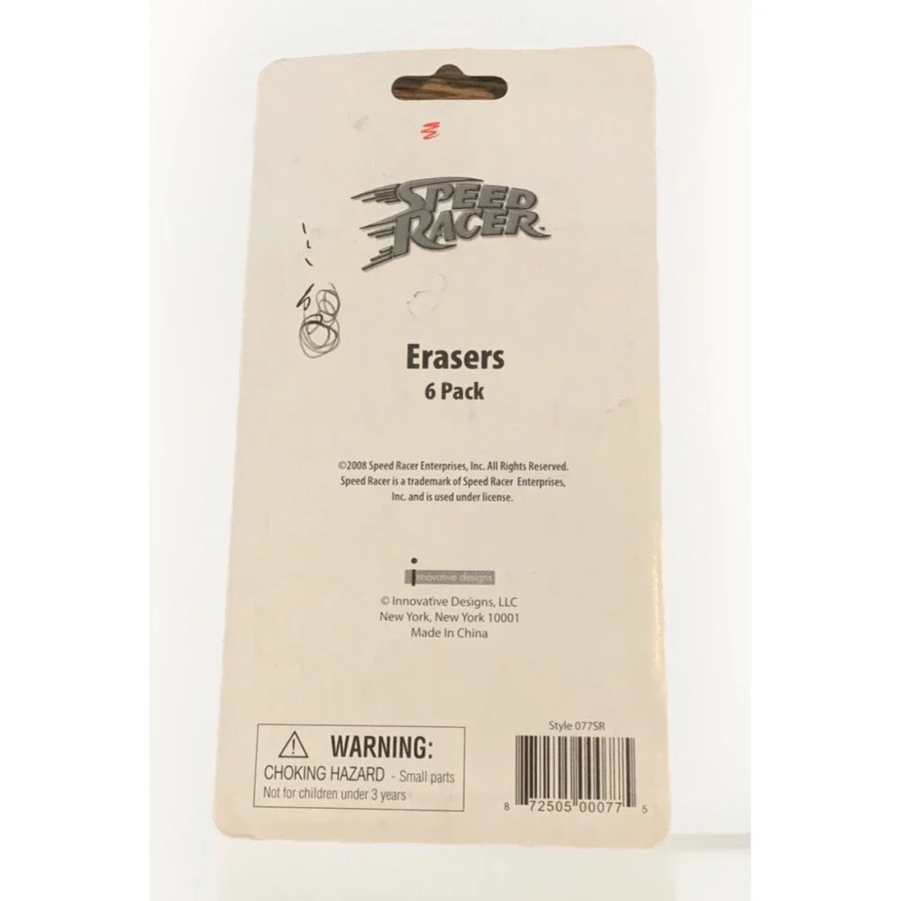 2008 Speed Racer Erasers 6-Pack NEW on Card Innovative Designs